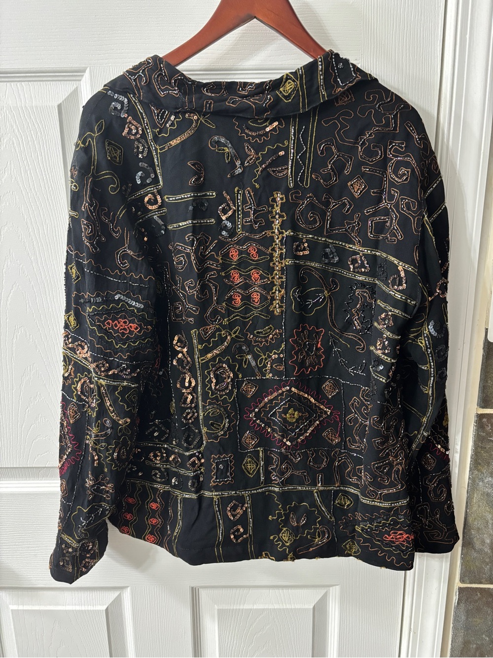 Chico's Black Embroidered and Beaded Multi-Color Button Jacket - Picture 3 of 5